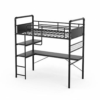 ANIXOL Twin Loft Bunk Bed with L-Shaped Desk and Shelves