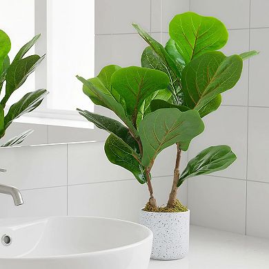 Artificial Fiddle Leaf Fig Tree 2-Pack, Faux Ficus Lyrata in White Planters