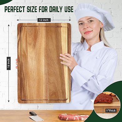 18 x 12 Inch Acacia Wood Cutting Board, 1-Inch Thick Butcher Block, Multipurpose Chopping Board