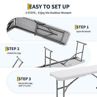 IDEALHOUSE 2-Pack 6-Foot Waterproof Plastic Folding Benches