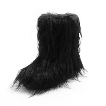 Women’s Faux Fur Mid-Calf Winter Boots with Plush Shaggy Texture and Flat Sole