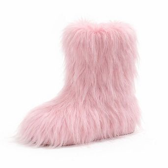 Women’s Faux Fur Mid-Calf Winter Boots with Plush Shaggy Texture and Flat Sole