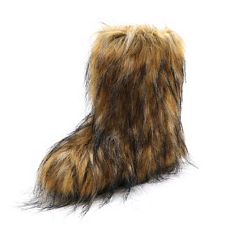 Women’s Faux Fur Mid-Calf Winter Boots with Plush Shaggy Texture and Flat Sole
