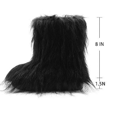 Women’s Faux Fur Mid-Calf Winter Boots with Plush Shaggy Texture and Flat Sole