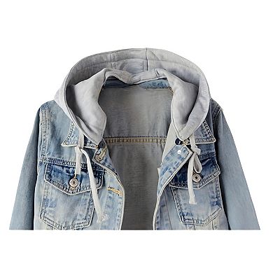 Women Casual Denim Jacket with Detachable Hoodie