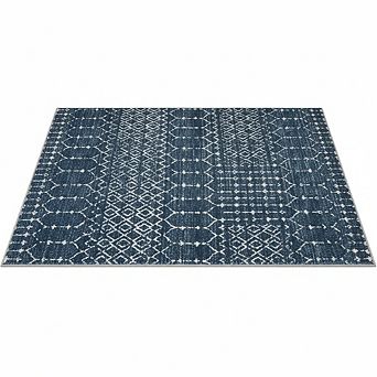 2x3 Moroccan Non-Slip Entryway Rug, Blue Geometric