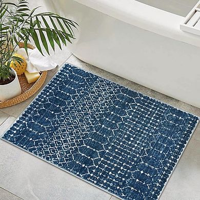 2x3 Moroccan Non-Slip Entryway Rug, Blue Geometric
