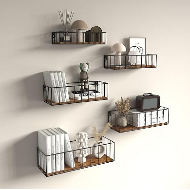 Set of 5 Floating Shelf Sets Wall Rail Storage for Bathroom Kitchen