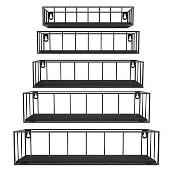 Set of 5 Floating Shelf Sets Wall Rail Storage for Bathroom Kitchen