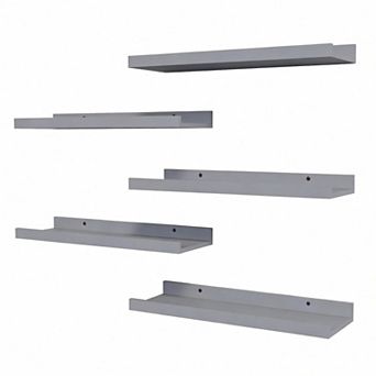 Set of 5 Floating Picture Ledge Wall Shelf Set with Lip for Bedroom Living Room