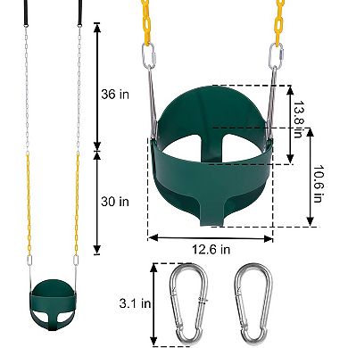 Toddler High‑Back Full Bucket Swing Seat with Coated Chains, Snap Hooks & Hanging Straps
