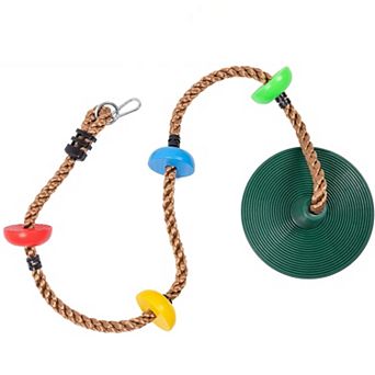 6.5 ft Kids Climbing Rope Tree Swing Seat Set with Platforms and Carabiner Support