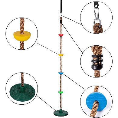 6.5 ft Kids Climbing Rope Tree Swing Seat Set with Platforms and Carabiner Support
