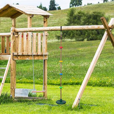 6.5 ft Kids Climbing Rope Tree Swing Seat Set with Platforms and Carabiner Support