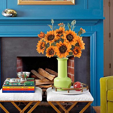 Artificial Orange Sunflowers, 3PCS Faux Silk Flowers with Long Stems