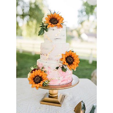 Artificial Orange Sunflowers, 3PCS Faux Silk Flowers with Long Stems