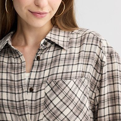 Juniors' SO® Boyfriend Flannel Shirt