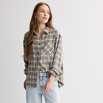Juniors' SO® Boyfriend Flannel Shirt