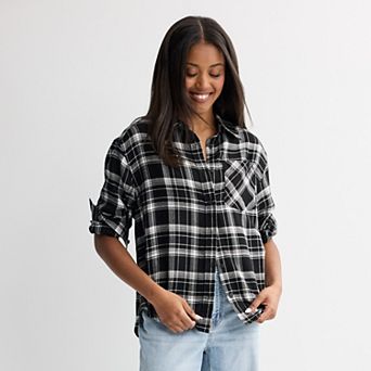 Juniors' SO® Boyfriend Flannel Shirt