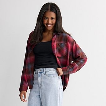 Juniors' SO® Boyfriend Flannel Shirt