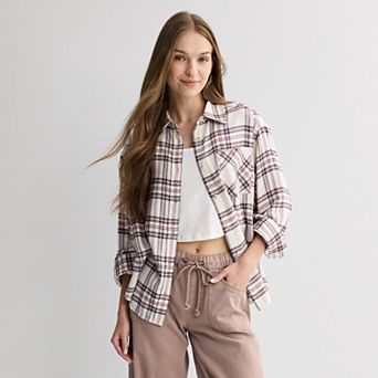 Juniors' SO® Boyfriend Flannel Shirt