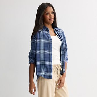Juniors' SO® Boyfriend Flannel Shirt