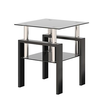 TEINIE Modern Square Tempered Glass Accent Table