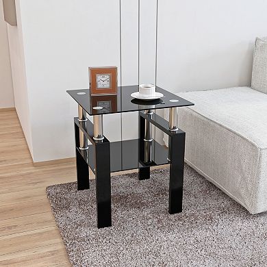 TEINIE Modern Square Tempered Glass Accent Table