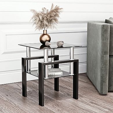 TEINIE Modern Square Tempered Glass Accent Table
