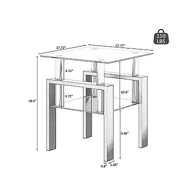 TEINIE Modern Square Tempered Glass Accent Table