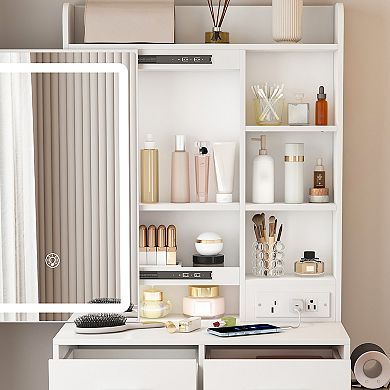 TEINIE Small Makeup Vanity Desk with Mirror Adjustable LED Lights White