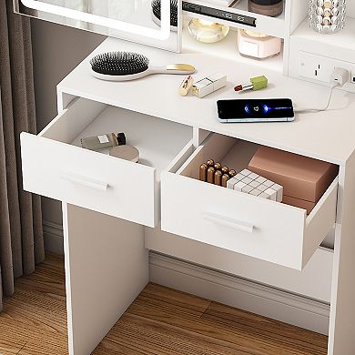TEINIE Small Makeup Vanity Desk with Mirror Adjustable LED Lights White