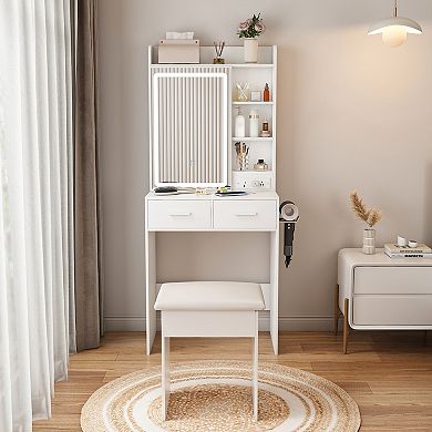 TEINIE Small Makeup Vanity Desk with Mirror Adjustable LED Lights White