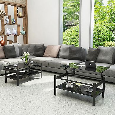 Modern Lift Top Tempered Glass Coffee Table for Living Room, Black