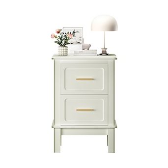 TEINIE Modern Nightstand with 2 Drawers Gold Handles Off White