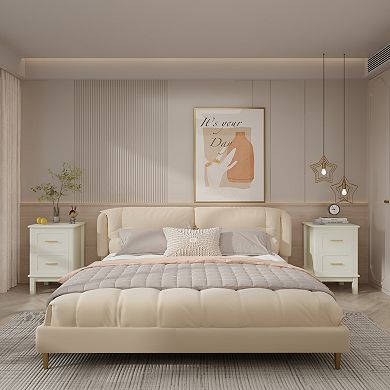 TEINIE Modern Nightstand with 2 Drawers Gold Handles Off White