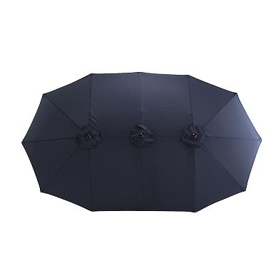 TEINIE 14.8FT Double Sided Rectangular Patio Umbrella Crank Navy Blue No Base