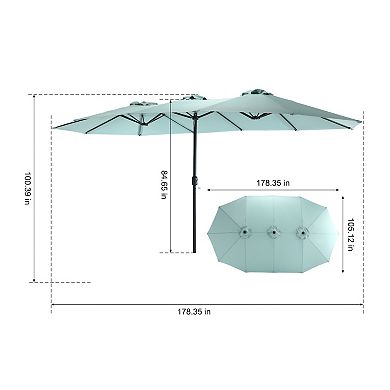 TEINIE 14.8FT Double Sided Rectangular Patio Umbrella Crank Navy Blue No Base