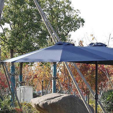 TEINIE 14.8FT Double Sided Rectangular Patio Umbrella Crank Navy Blue No Base