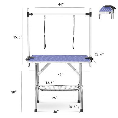 TEINIE 42" Blue Heavy Duty Pet Grooming Table Adjustable Arm Stainless Steel