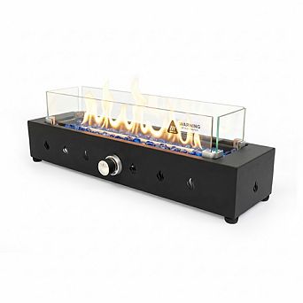 TEINIE 28" Rectangle Propane Fire Pit 40000 BTU with Navy Glass Beads