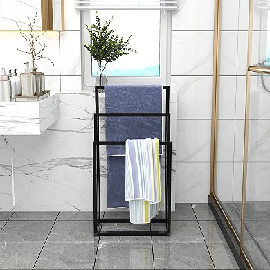 TEINIE 3-Tier Slim Freestanding Metal Towel Holder, Black