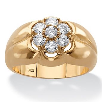 PalmBeach Jewelry Men's .88 ct w. 14k Gold-plated Sterling Silver Round Cubic Zirconia Flower Ring