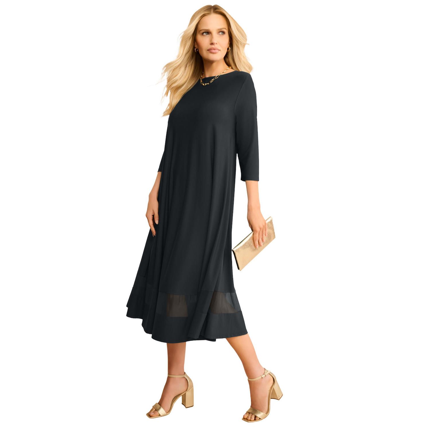 Женские платья Roaman's Plus Size 3/4 Sleeve Mesh Inset Boatneck Dress