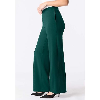 Roaman's Women's Plus Size Ponte Wide Leg Pant With Pockets And Pull On Elastic Waist