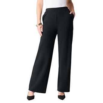 Roaman's Women's Plus Size Ponte Wide Leg Pant With Pockets And Pull On Elastic Waist
