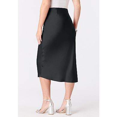 Roaman's Women's Plus Size Stretch Satin Midi Skirt