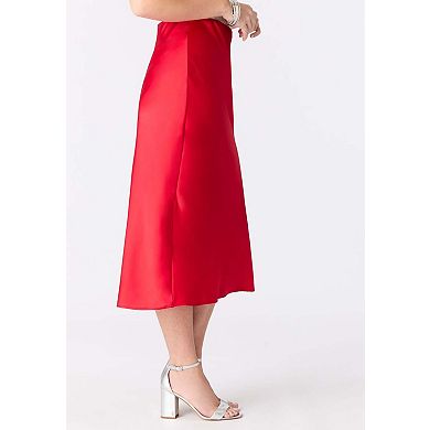 Roaman's Women's Plus Size Stretch Satin Midi Skirt