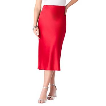 Roaman's Women's Plus Size Stretch Satin Midi Skirt