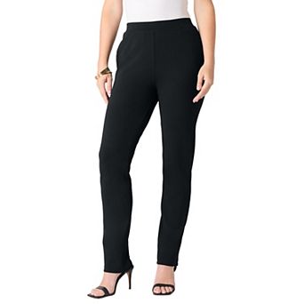 Roaman's Women's Plus Size Ponte Straight Leg Pant With Pockets And Pull On Elastic Waist